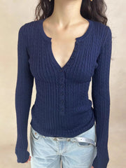 LIZAKOSHT - Twist Flower Buttons Knitwear Woman Autumn O-neck Long Sleeve Knitted Slim Pullovers Casual Simple Solid Baisc Sweater Y2k Tops