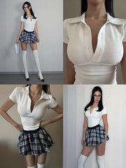 LIZAKOSHT - Women Button Up Polo Short Sleeve Tee Tshirt Top