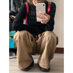 LIZAKOSHT  -  Y2K 2000S Cargo Jeans Women Vintage Oversized Denim Wide Leg Pants Japanese Harajuku High Waist Baggy Straight Trousers