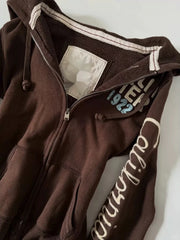 LIZAKOSHT - Y2k Aesthetic Letter Embroidery Vintage Coats Streetwear Women Casual Hooded Autumn Jackets Harajuku Pocket Grunge Casual Jacket