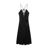 LIZAKOSHT  -  New Fashion Backless Black Party Dress for Women Sleeveless Sexy Lace V-neck Decorative Long Dress Female Long Dress Elegant