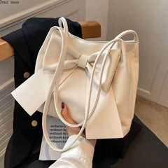 LIZAKOSHT - Large Capacity PU Leather Women's Shoulder Bag Fashion Portable Tote Bag New Commuter Bow Bag Solid Color Handbag
