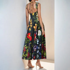 LIZAKOSHT  -  Women Elegant Flower Print Holiday Dress Fashion Hight Waist Sleeveless Bohemian Dress 2025 Sexy Off Shoulder A-Line Long Dress