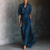 LIZAKOSHT - Autumn Long Sleeve Cardigan Top +Maxi Skirts 2 Pieces Sets Europe Americ Solid Elegant Simple Suit Fashion Woman Outfits