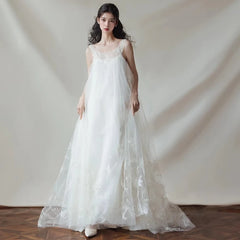 LIZAKOSHT - Spring/Summer High Order Dresses Round Neck Sleeveless White Dress Tulle Pattern Loose Birthday Party Vestidos De Fiesta