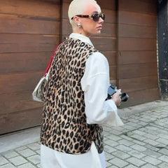 LIZAKOSHT  -  Women's Autumn Spring Top Coat Vest Leopard Print Tie Comfortable Casual Design Fashion Advanced Soft Niche Versatile Skinny