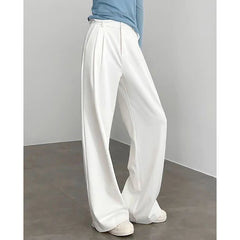 LIZAKOSHT - Korean White Wide Leg Pants Women Elegant Classic High Waist Casual Trousers Straight Cut Office Lady Commuter Suit Pants
