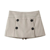 LIZAKOSHT - Fashionable A-Line Skirt Women's Clothing Stripe Decorative Button Short Skirt Pants Polyester Fabric mid Waist Design