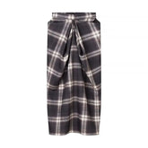 LIZAKOSHT - New Elegant Irregular Ruched Plaid Print Skirts Chic Patchwork Zip-up Midi Women Skirts Ladies Commute Skirts Streetwear