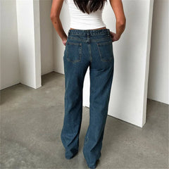 LIZAKOSHT - Women's Spring Summer Baggy Pants Y2K Vintage Low Waist Loose Straight Leg Denim Pants with Pockets Fashion Streetwear