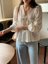 LIZAKOSHT - Autumn V-Neck Shirts Women OL Hollow Out Stylish Chic Sweet 2023 Gentle Slim Sexy Loose Full Sleeve Elegant Casual