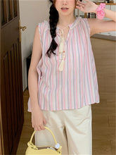 LIZAKOSHT - Pink Tank Tops Women Stripes Sweet OL Sleeveless Chic Loose Gentle New Casual Office Lady Slim Sexy Outwear