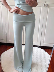 LIZAKOSHT - Women Folded Low Waist Cotton Jersey Foldover Pant Soot