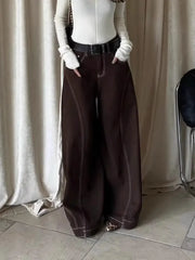 LIZAKOSHT - Vintage Brown Wide Leg Jeans Women Y2k High Street Baggy Denim Trousers Grunge Hip Hop American Retro Oversized Jeans