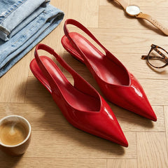 LIZAKOSHT - Street Style Fashion Patent Leather Pointed Toe Pumps Women Elegant Low Wedges Heels Sandals Casual Dress Shoes