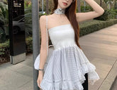 LIZAKOSHT - Design sense Patchwork Irregular strapless Tank Top Women's Summer Niche Fashion Style Collection Sleeveless Top