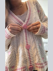 LIZAKOSHT - Love Sweater Knitted Cardigan Female V-Neck Long Sleeves Loose Single Breasted Top Chic Casual Women's New Versatile Cardigans
