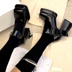 LIZAKOSHT - Korean Sweet White Black Jk High Heel Shoes For Girl Women Platform Round Toe Mary Janes Elegant Dress Shoes Square Heel Shoes