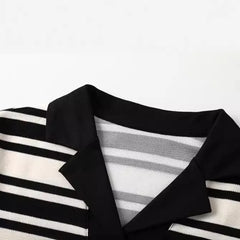 LIZAKOSHT - Black and White Striped Loose Short-sleeved T-shirt V-neck Pullover Bottoming Casual Shirt Summer New Style