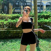 LIZAKOSHT - New Ins Dongdaemun Sports Style Swimsuit Women's Split Boyshorts High Waist Covering Belly Thin Women's Swimsuit