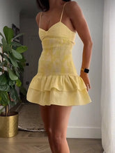 LIZAKOSHT - New Fashion Vintage Beach Mini Dress for Women 2024 Summer Holiday Women Casual Small Plaid Bow Yellow Dress Elegant Vestidos