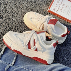 LIZAKOSHT - Stripe White Platform Shoes for Women Spring Autumn New Designer Casual Sneakers Ladies Fashion Korean Sports Board Shoes Female