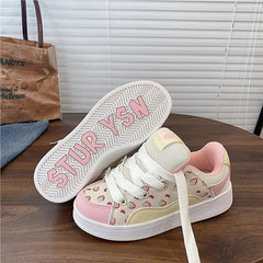 LIZAKOSHT - Strawberry Print Women Sneakers Niche Low-top Korean Style Pink Sweet Womens Sports Shoes Versatile Casual Female Shoes