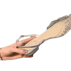 LIZAKOSHT - crystal rivets transparent sandals women pointed toe slingback summer wedding shoes woman gladiator sandalias mujer