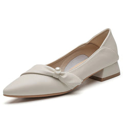 LIZAKOSHT - New Women 2.5cm High Heels Retro Style Pumps Female Elegant Pearl Pointed Toe Block Heels Lady Fashion Shallow Party Shoes