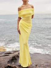 LIZAKOSHT - Summer Women Casual Hollow Out Party Dress, Holiday Slash Neck Patchwork Maxi Dress, 2025 Solid See Through Simple Ladies Dress