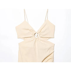 LIZAKOSHT - Long Dress Summer Women's 2025 New Fashion Slim V-neck Sling Hollow Elegant Summer Holiday Dress Women's Street Chic Youth Dress