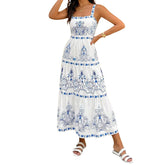 LIZAKOSHT  -  Women s Ruffled Maxi Dress Sleeveless Boho Floral Print A-Line Dress Summer Flowy Beach Dress with Tiered Hem