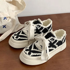 LIZAKOSHT - Ladies Shoes with Bow High on Women Footwear Platform Canvas Lace Up Off White 2024 New In Free Shipping Offer Trends Spring A H