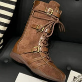 LIZAKOSHT - Latest Retro Knight Short Boots Women's Thick Soled Autumn and Winter Lace-up Western Boots Niche Low Heels Women Boots