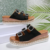 LIZAKOSHT - Women Closed Toe Summer Shoes New Comfort Double Buckle Wedge Ladies Sandals Plus Size Platform Casual Slippers Women
