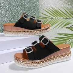 LIZAKOSHT - Women Closed Toe Summer Shoes New Comfort Double Buckle Wedge Ladies Sandals Plus Size Platform Casual Slippers Women