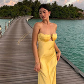 LIZAKOSHT - Satin Covering Halter Dress for Women Sexy Sleeveless Backless Female Maxi Dresses New Fashion Summer Beach Party Lady Robe