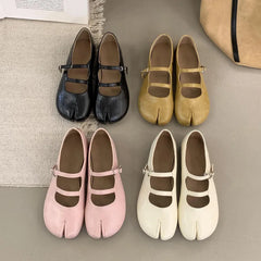 LIZAKOSHT  -  Spring New Tabi Ninja Shoes Women Round Spilt Toe Shallow Buckle Ballet Shoes Fashion Eelgant Low Heels Mary Jane Single Shoes