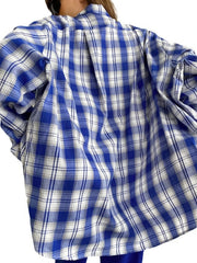 LIZAKOSHT - Bornladies 100% Cotton Women's Plaid Shirt Retro Fashion Long Sleeve Loose Top Summer Office Lady Casual Chic Cardigan Shirt