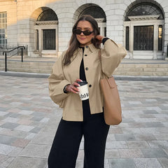 LIZAKOSHT  -  Autumn/Winter New Fashionable Loose Medium length Women's Windbreaker Coat French Commuter Khaki Turn-down Collar Work Jacket