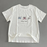 LIZAKOSHT - Korean Style Cat Embroidery Short Sleeve Crew Neck T-Shirt Casual Summer New White Women's Top Fashionable Girl's Clothing