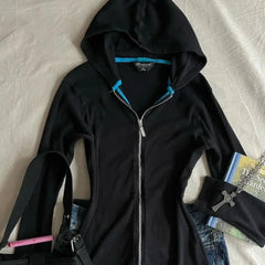 LIZAKOSHT - Black Long-sleeved Slim Cardigan Jacket for Women Fashionable and Simple Long-sleeved Top Streetwear Women Y2k Slim Fit Top