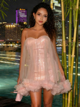 LIZAKOSHT - Tierred Mesh Sequin Patchwork Dress Women Sexy Sweet Sleeveless Low-Neck Midnight Party Clubwear Hottie Chic Mini Bodycon