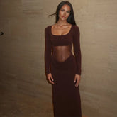 LIZAKOSHT - 2025 Autumn Mesh Patchwork Ruched Long Dress Women's Elegant Long Sleeve Slim Evening Dresses Party Prom Gown Streetwear