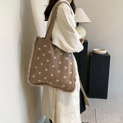 LIZAKOSHT - Cute Knit Dot Large Tote Handbags and Purses Women Shoulder Bags New Faux Fur Designer Ladies Shopping Bag High Quality