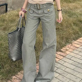 LIZAKOSHT - Korean Fashion Slim Flare Jeans Women Spring 2026 New Casual Fashion Trousers Streetwear Casual Retro Pants