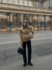 LIZAKOSHT  -  Casual Lapel Patchwork Coat Women Chic Long Sleeve Pockets Zipper Slim Fit Jacket 2025 Autumn Lady Daily Commute Outerwear