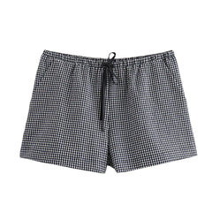 LIZAKOSHT - Summer Women Drawstring Mid Waist Casual Plaid Shorts