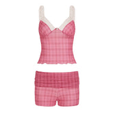 LIZAKOSHT - Two-Piece Set Plaid Print Y2K Sexy Camisole and Shorts Outfits for Women Clubwear 90s Fashion Korean Summer Suits