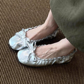 LIZAKOSHT - Red Bow Pleated Design Brand Ballet Flat Shoes Women Retro Round Toe Shallow Mary Jane Shoes Comfortable Moccasin Casual Shoes